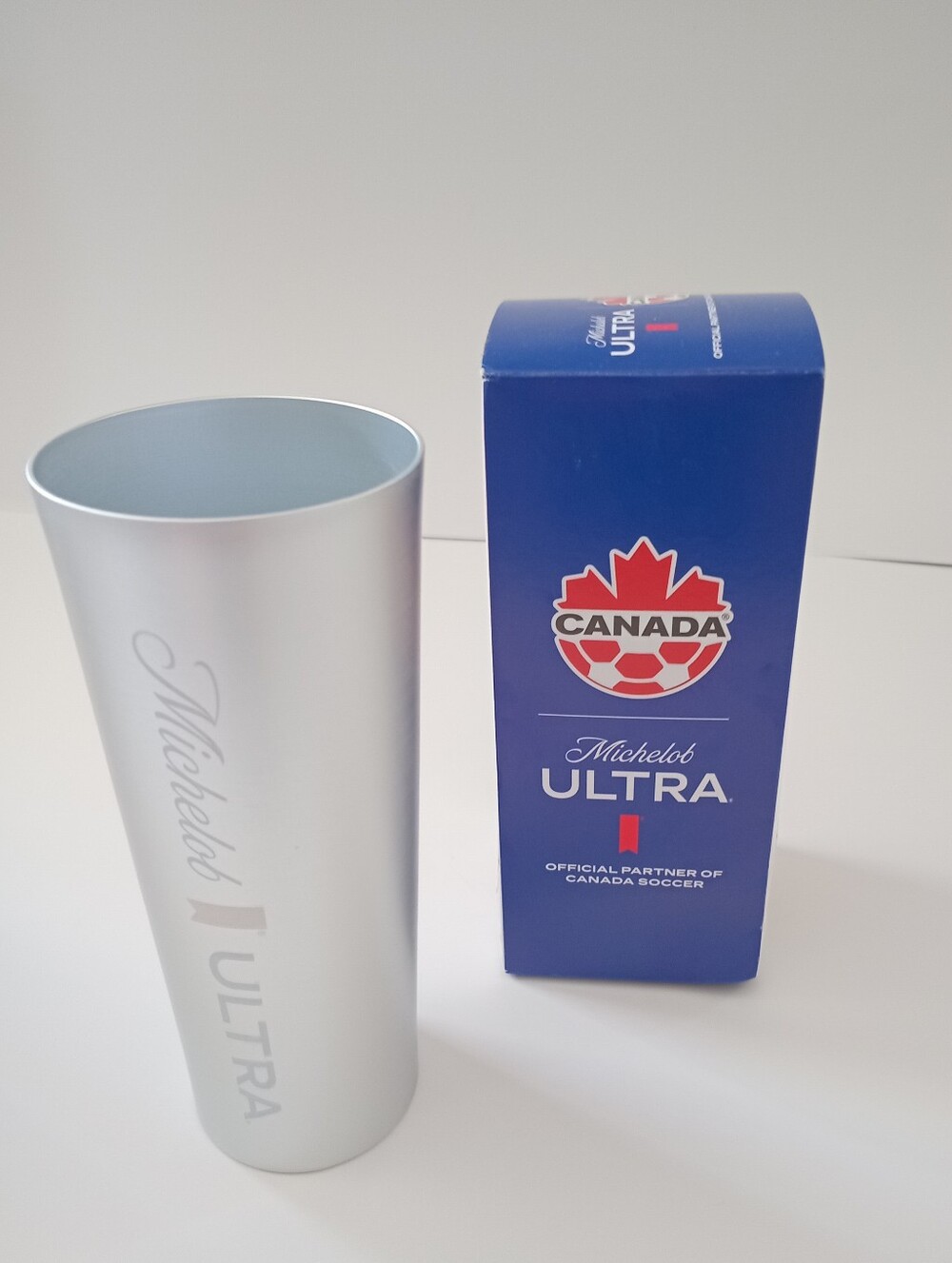 Set of 2 Michelob Ultra Canada Soccer Aluminum Cups 7” with Original Boxes